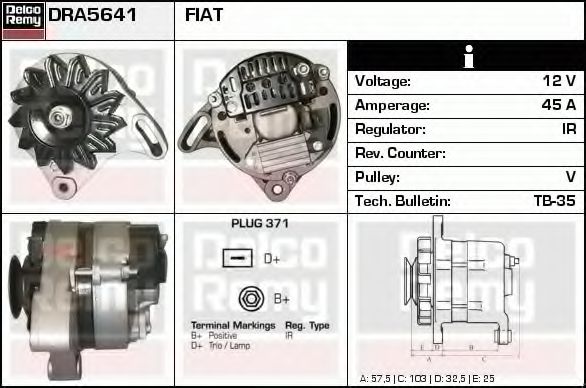 Imagine Generator / Alternator DELCO REMY DRA5641