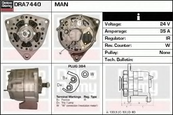Imagine Generator / Alternator DELCO REMY DRA7440