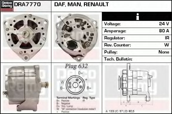 Imagine Generator / Alternator DELCO REMY DRA7770