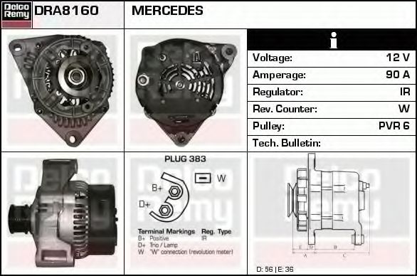 Imagine Generator / Alternator DELCO REMY DRA8160