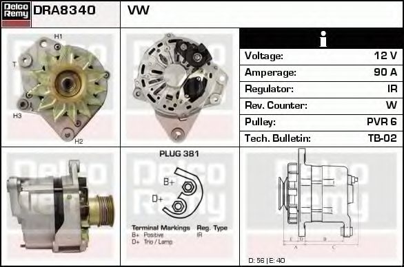 Generator / Alternator DELCO REMY DRA8340