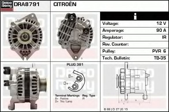 Imagine Generator / Alternator DELCO REMY DRA8791