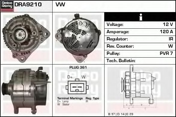 Imagine Generator / Alternator DELCO REMY DRA9210