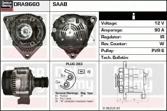 Imagine Generator / Alternator DELCO REMY DRA9660