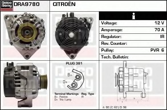 Imagine Generator / Alternator DELCO REMY DRA9780