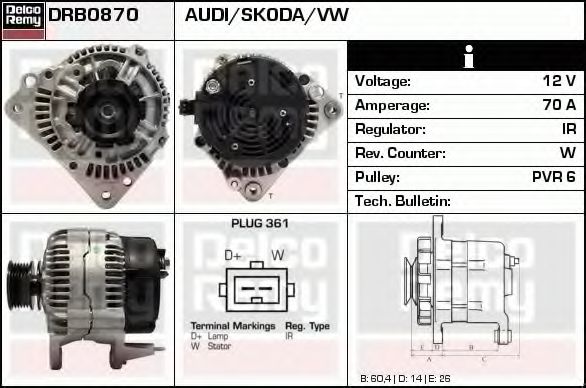 Imagine Generator / Alternator DELCO REMY DRB0870