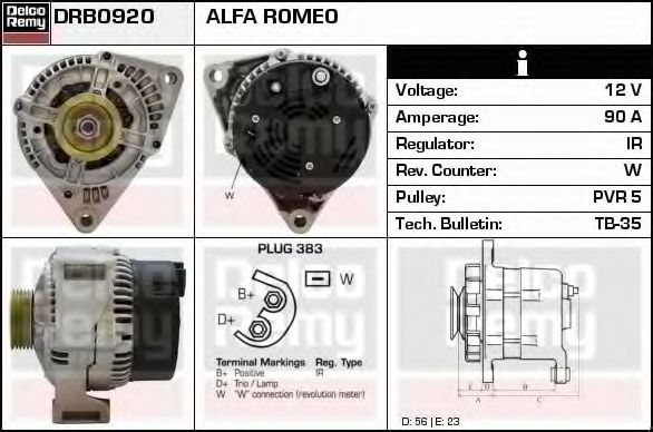 Imagine Generator / Alternator DELCO REMY DRB0920