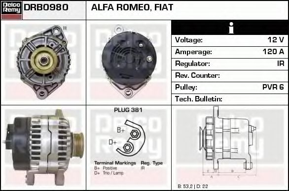 Imagine Generator / Alternator DELCO REMY DRB0980