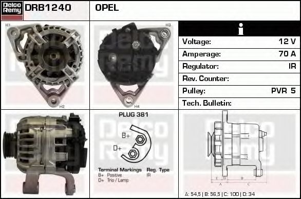 Imagine Generator / Alternator DELCO REMY DRB1240