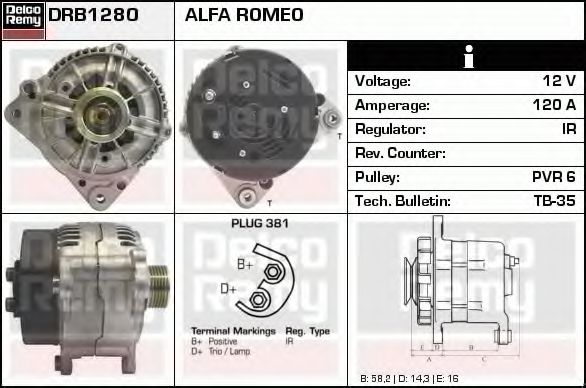 Imagine Generator / Alternator DELCO REMY DRB1280