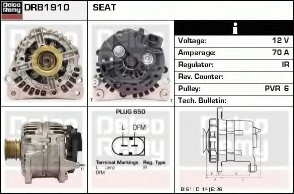 Imagine Generator / Alternator DELCO REMY DRB1910