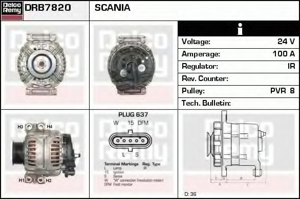 Imagine Generator / Alternator DELCO REMY DRB7820