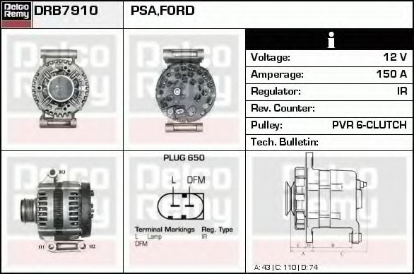 Imagine Generator / Alternator DELCO REMY DRB7910