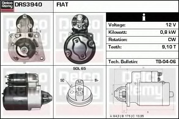 Imagine starter DELCO REMY DRS3940