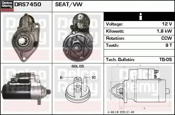 Imagine starter DELCO REMY DRS7450