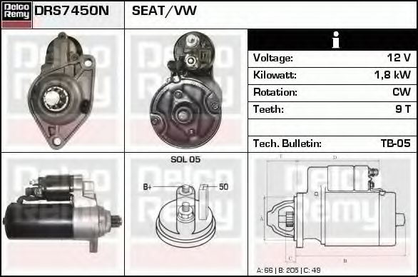 Imagine starter DELCO REMY DRS7450N