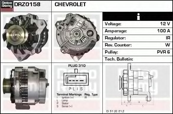 Imagine Generator / Alternator DELCO REMY DRZ0158