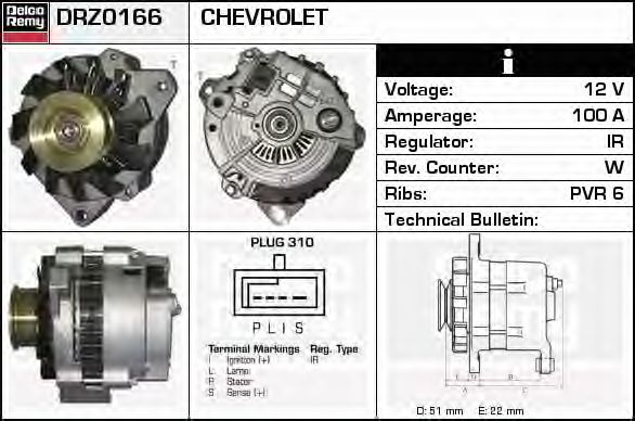 Imagine Generator / Alternator DELCO REMY DRZ0166